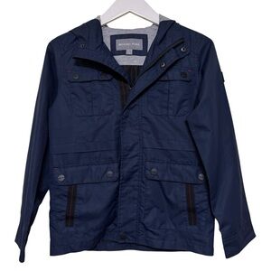 Michael Kors Rain Jacket Blue Red Hooded Button Up Full Zip Boy Girl Sz 10-12